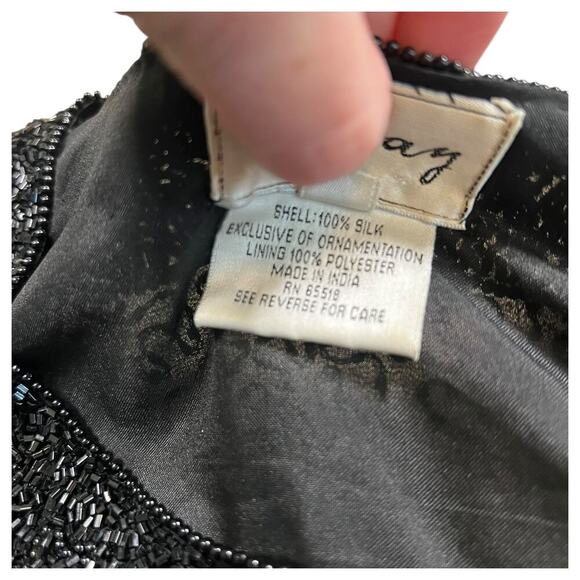 Stenay Black Beaded Formal Short Sleeve Silk Jacket Blouse Size Large - Picture 5 of 8